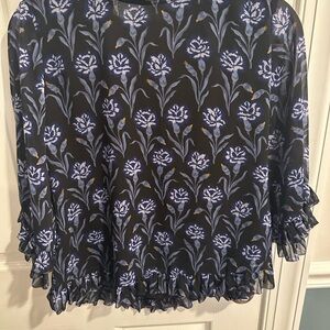 Ann Taylor Black and Lavender Floral Blouse